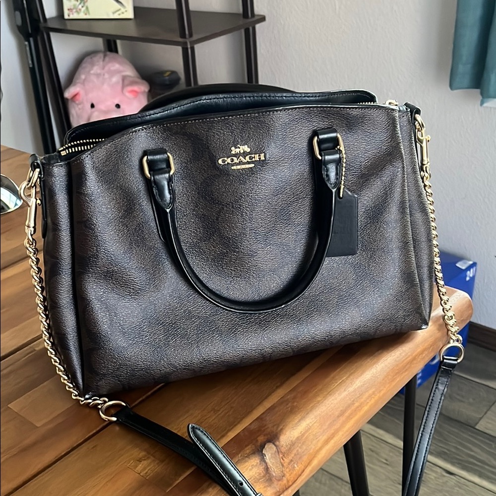 Coach Brown and Black Satchel with Signature Hardware